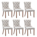 6x AADEN Modern Elegant Button-Tufted Upholstered Fabric with Studs Trim and Wooden legs Dining Side Chair-Beige-1
