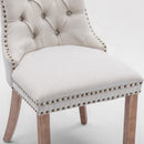 6x AADEN Modern Elegant Button-Tufted Upholstered Fabric with Studs Trim and Wooden legs Dining Side Chair-Beige-12