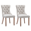 8x AADEN Modern Elegant Button-Tufted Upholstered Fabric with Studs Trim and Wooden legs Dining Side Chair-Beige-2