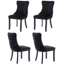 4x Velvet Upholstered Dining Tufted Chairs with Studs Trim and Solid Wood Legs-Black-1