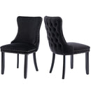 4x Velvet Upholstered Dining Tufted Chairs with Studs Trim and Solid Wood Legs-Black-2