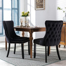 4x Velvet Upholstered Dining Tufted Chairs with Studs Trim and Solid Wood Legs-Black-3