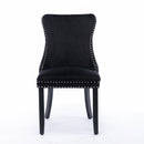 4x Velvet Upholstered Dining Tufted Chairs with Studs Trim and Solid Wood Legs-Black-5