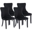 4x Velvet Upholstered Dining Tufted Chairs with Studs Trim and Solid Wood Legs-Black-10