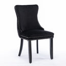 6x Velvet Upholstered Dining Tufted Chairs with Studs Trim and Solid Wood Legs-Black-4