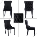 6x Velvet Upholstered Dining Tufted Chairs with Studs Trim and Solid Wood Legs-Black-9
