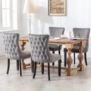 6x Velvet Upholstered Dining Chairs Tufted Wingback Side Chair with Studs Trim Solid Wood Legs for Kitchen-9