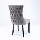 8x Velvet Upholstered Dining Chairs Tufted Wingback Side Chair with Studs Trim Solid Wood Legs for Kitchen-4