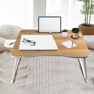 EKKIO Extra Large Multifunctional Portable Bed Tray Laptop Desk (White Oak) - 0