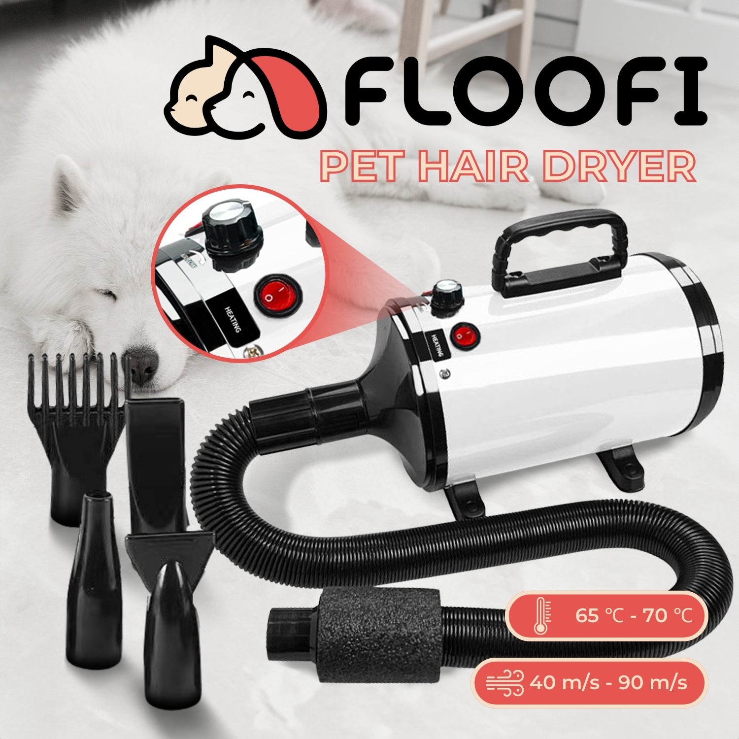 Floofi Pet Hair Dryer Advance Button Version (White) - 0