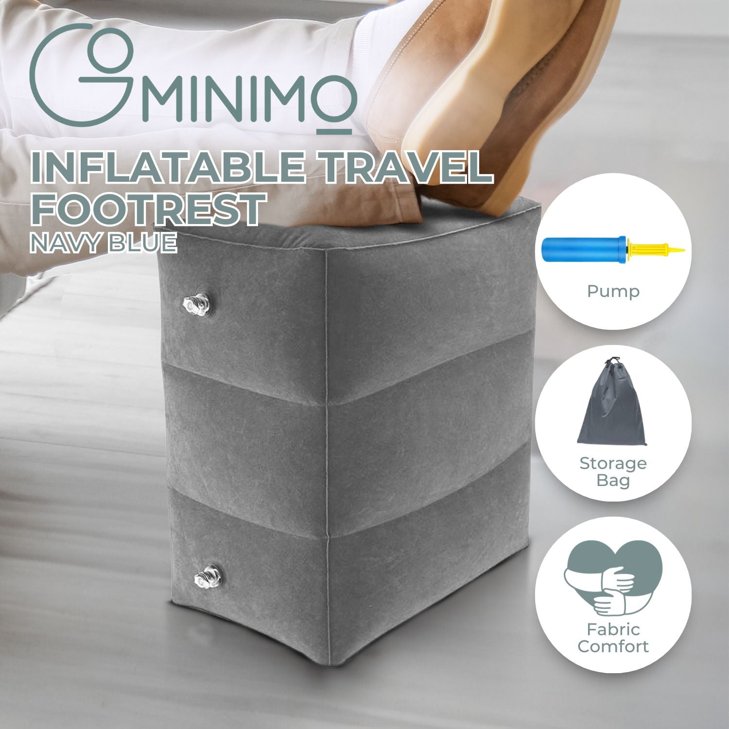 GOMINIMO Inflatable Travel Foot Rest Pillow with Adjustable Three Layers Height (Grey) - 0