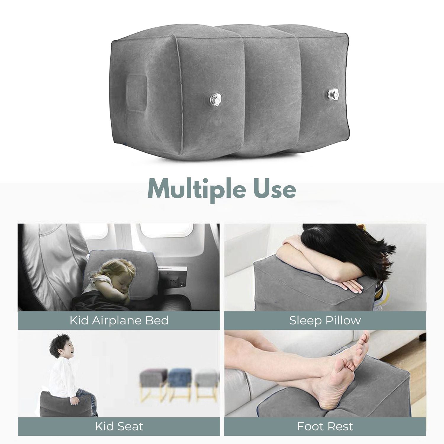 GOMINIMO Inflatable Travel Foot Rest Pillow with Adjustable Three Layers Height (Grey)