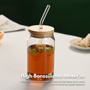 GOMINIMO 6 Pcs Clear Drinking Glasses with Bamboo Lids and Glass Straw(16 Oz )-5