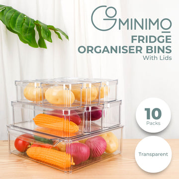 GOMINIMO 10 Pack Clear Stackable Fridge Organiser Bins with Lids (Transparent) - 0