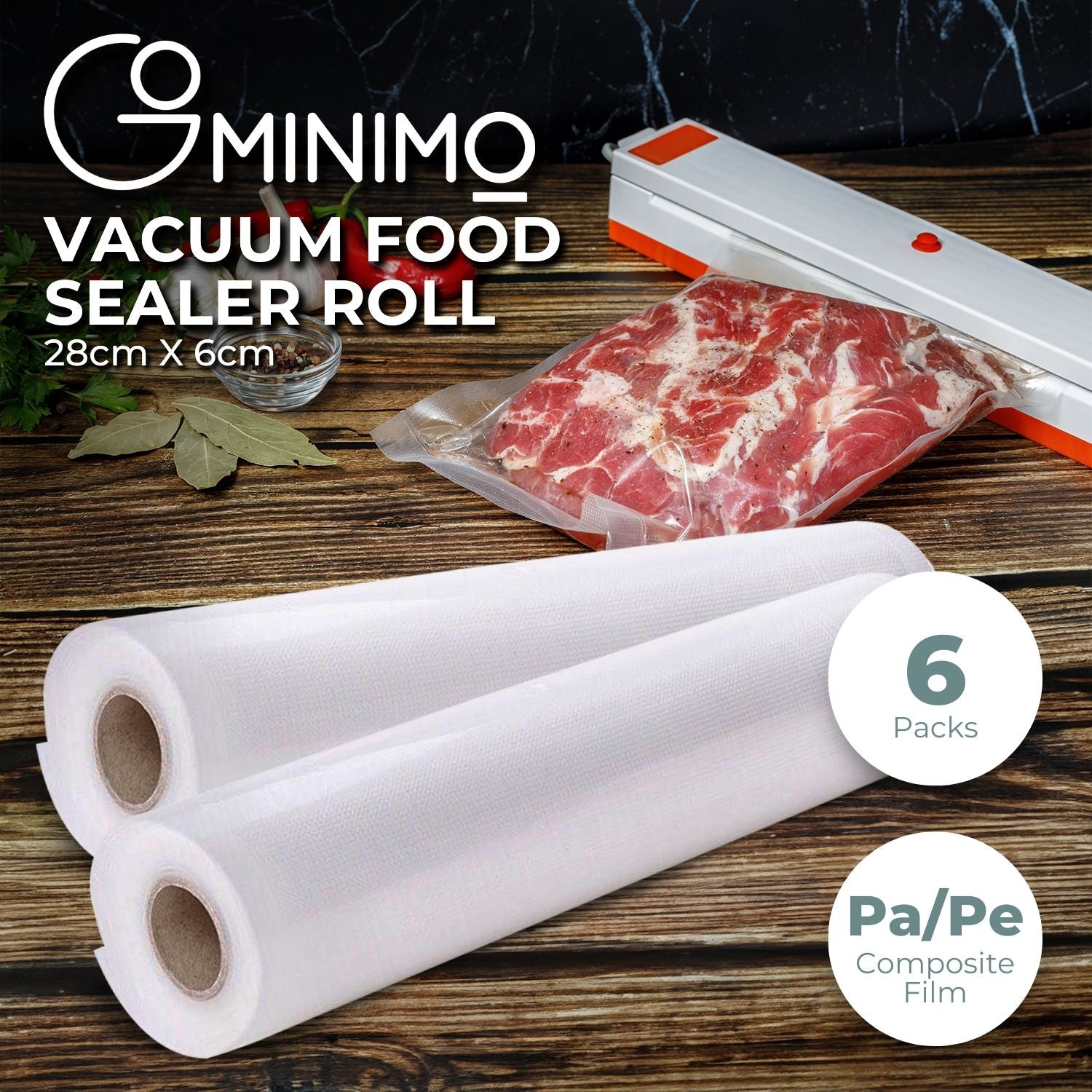 GOMINIMO 6 Pack Vacuum Food Sealer Rolls (28cm x 6m) - 0