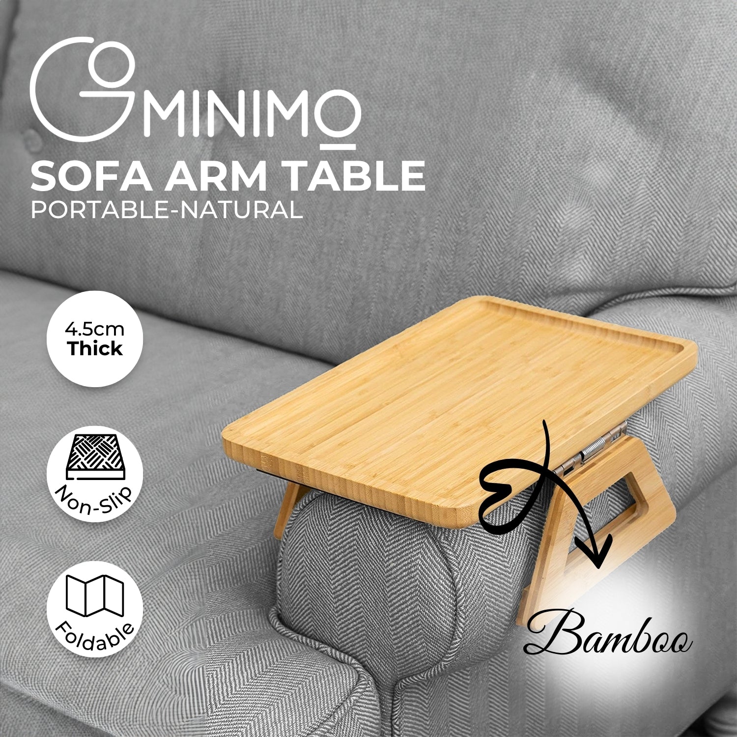 GOMINIMO Portable Sofa Arm Tray For Wide Couches(Natural) - 0