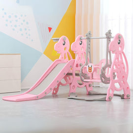 GOMINIMO Kids Slide and Swing Set with Basketball Hoop (Pink Dinosaur) - 0