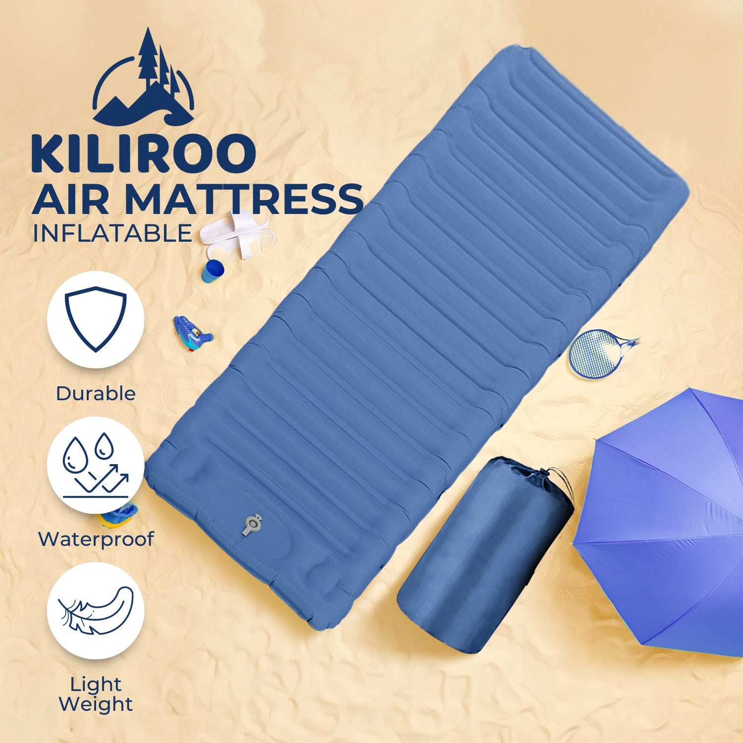 KILIROO Inflatable Camping Sleeping Pad (Blue) - 0