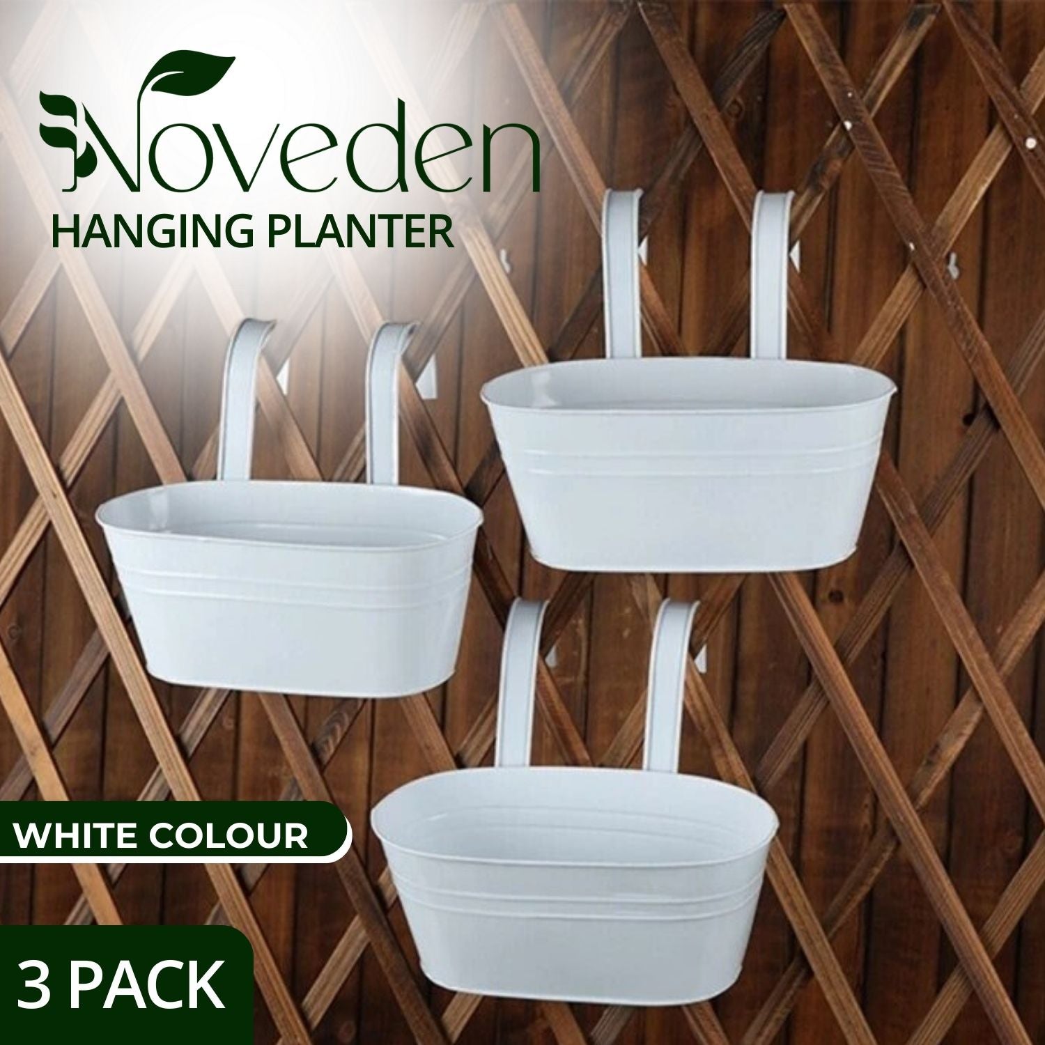 NOVEDEN 3 Pack Metal Iron Hanging Flower Pots with Detachable Hooks (White) - 0