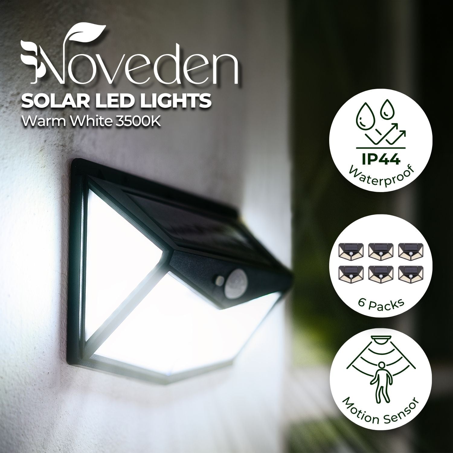 NOVEDEN 6 Packs Solar LED Lights with 3 Light Modes (Black) - 0