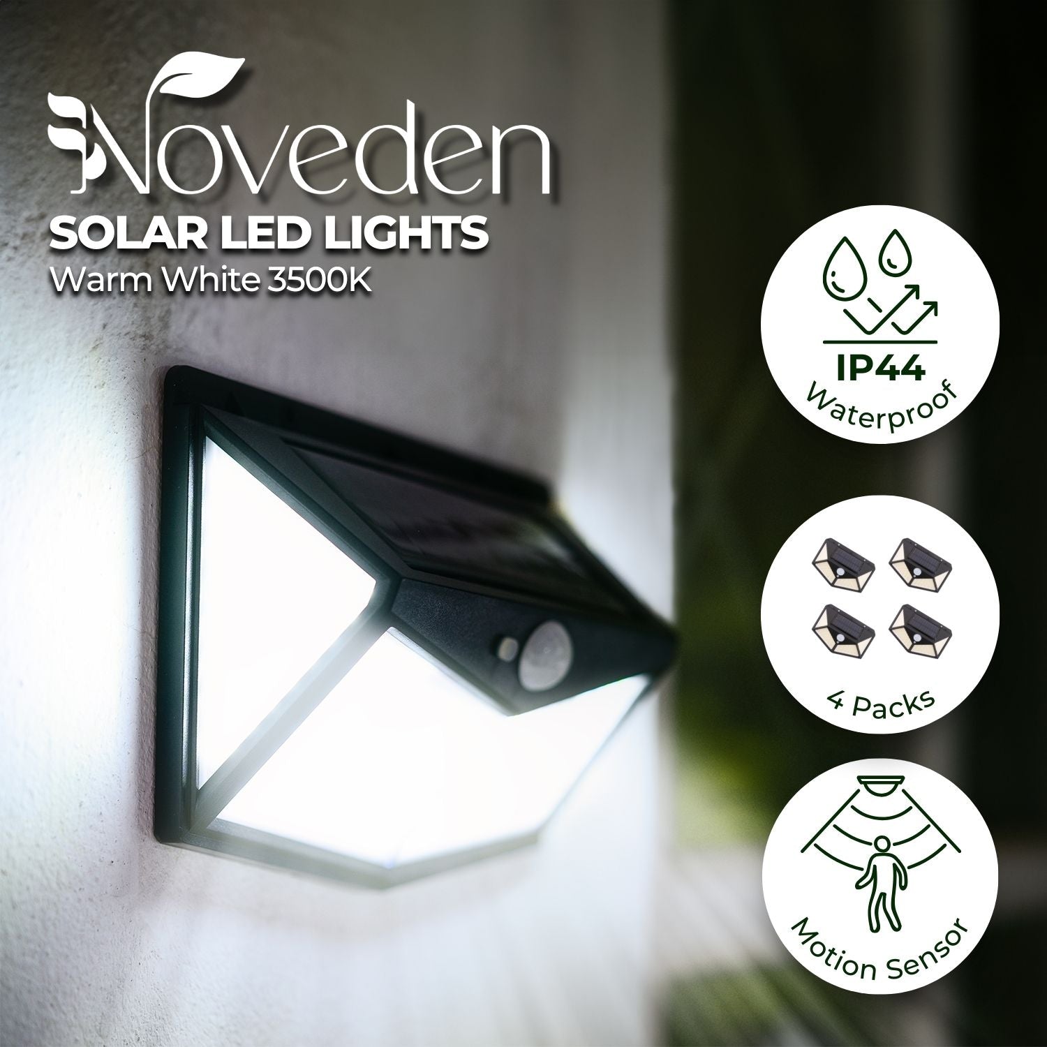 NOVEDEN 4 Packs Solar LED Lights with 3 Light Modes (Black) - 0