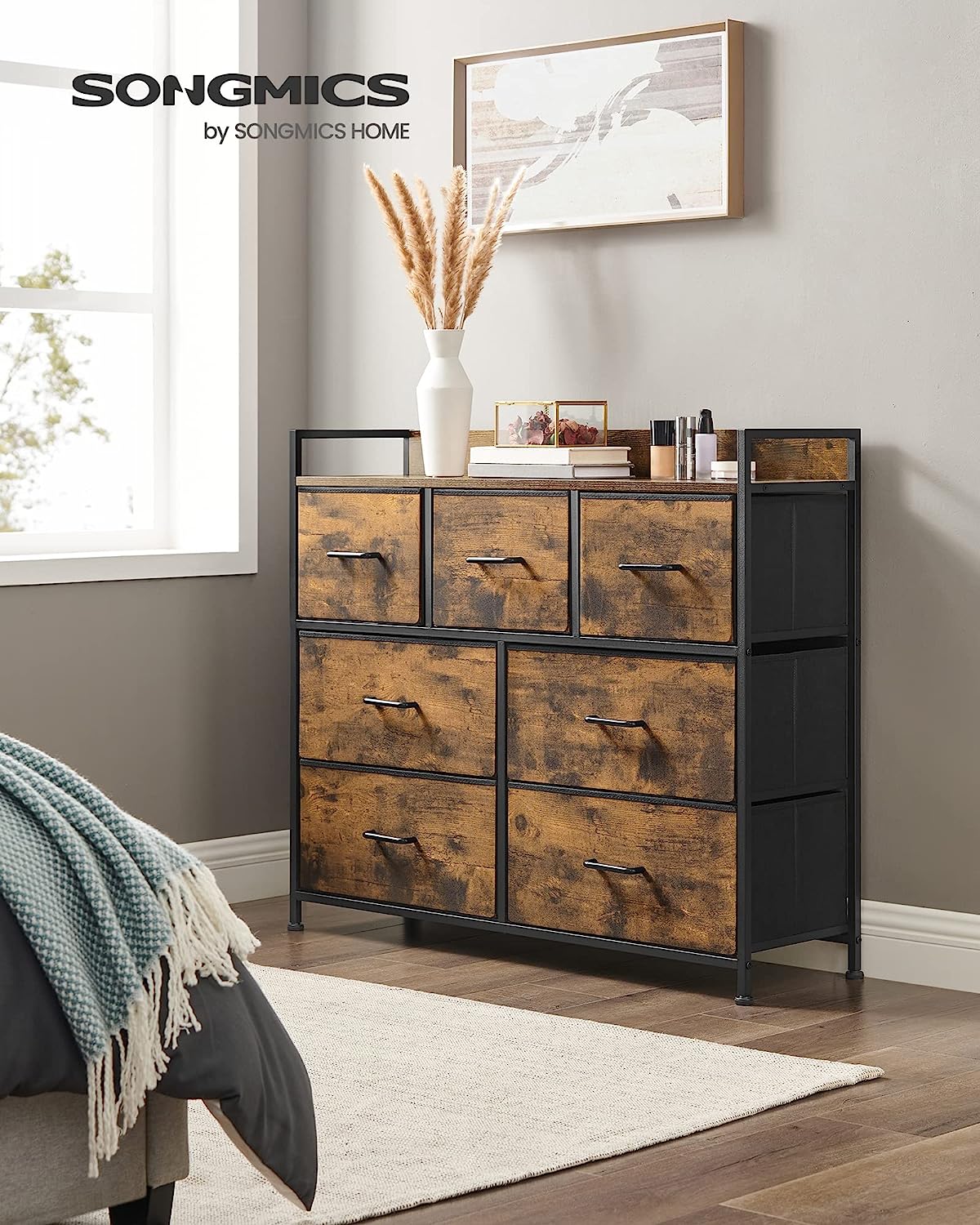 SONGMICS Dresser for Bedroom Chest of Drawers Rustic Brown and Black - 0
