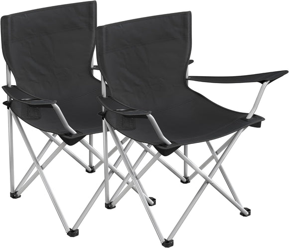 SONGMICS Set of 2 Folding Camping Outdoor Chairs with Armrests and Cup Holders Black