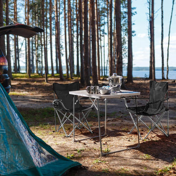 SONGMICS Set of 2 Folding Camping Outdoor Chairs with Armrests and Cup Holders Black - 0