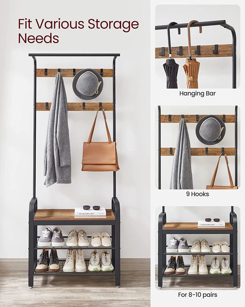 Removable Hooks Industrial Wall Mounted Coat Rack With Shelf