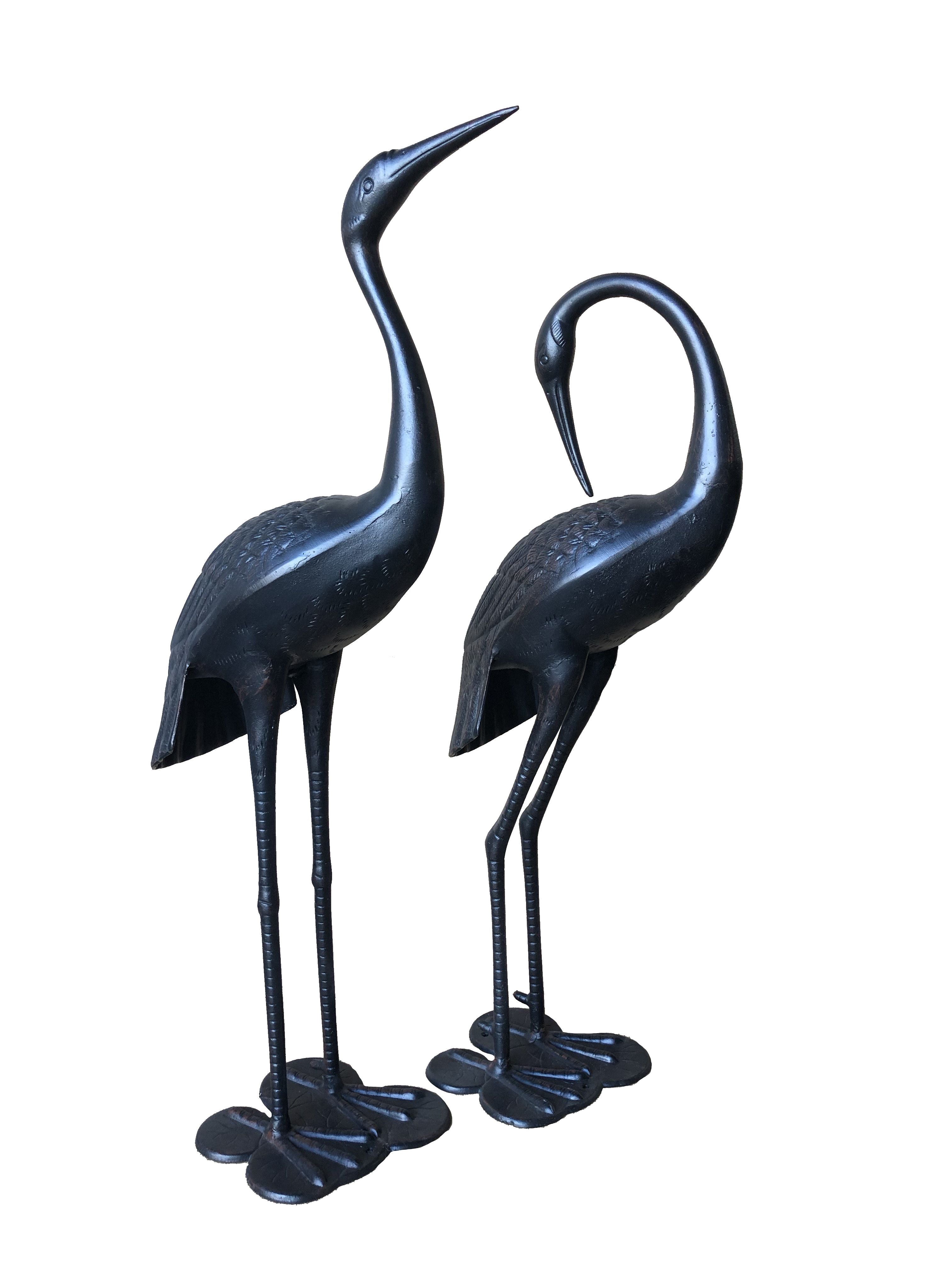 2 Piece Crane Couple Metal Statue Set - 0