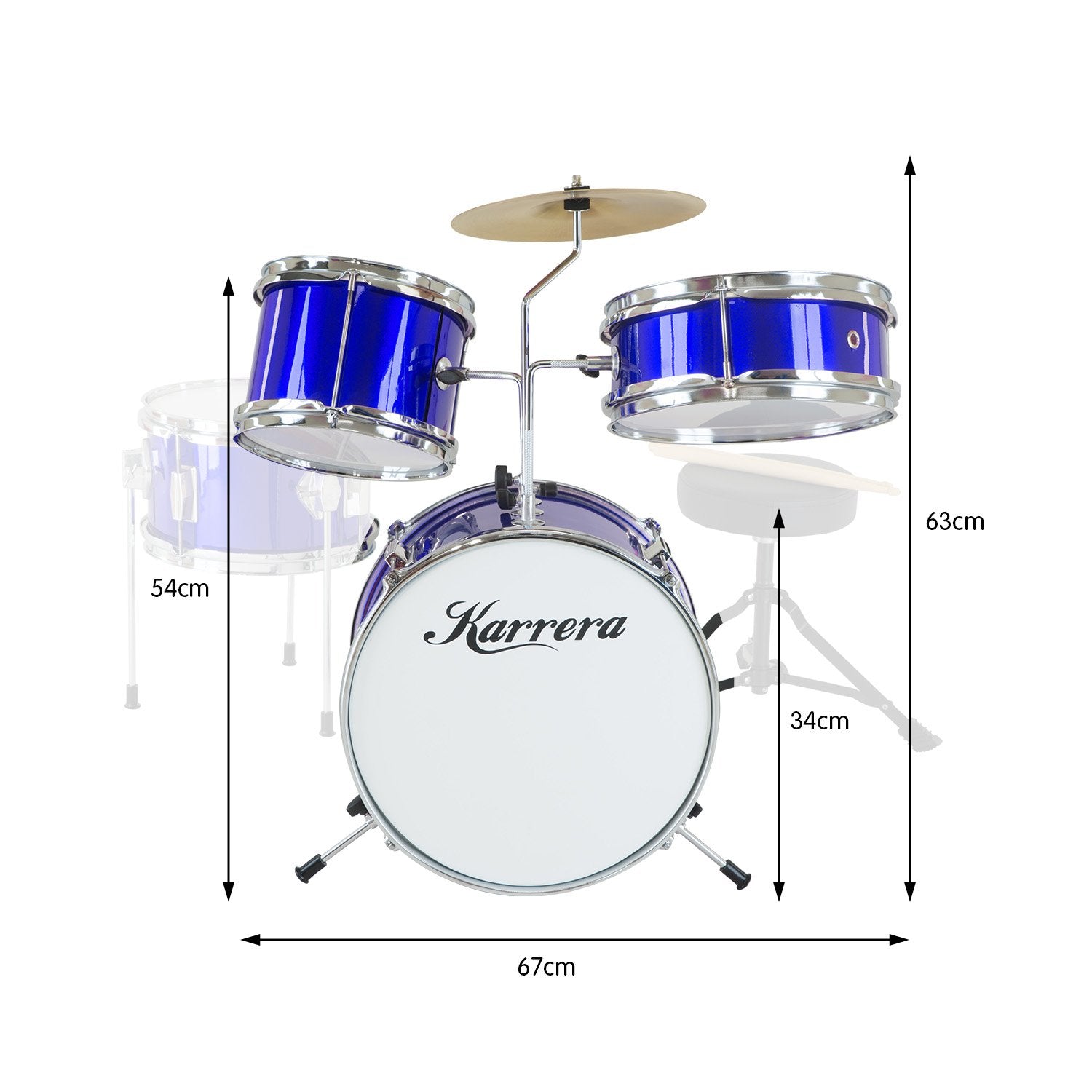 Karrera Children's 4pc Drum Kit - Blue - 0