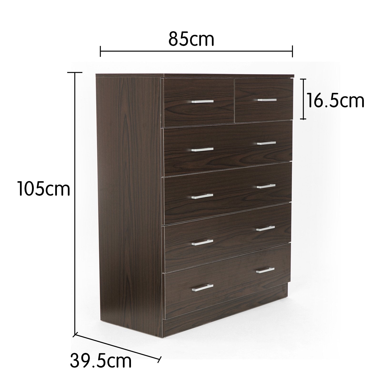 Sarantino Tallboy Dresser 6 Chest Of Drawers Cabinet 85 X 39.5 X 105 - Brown - 0