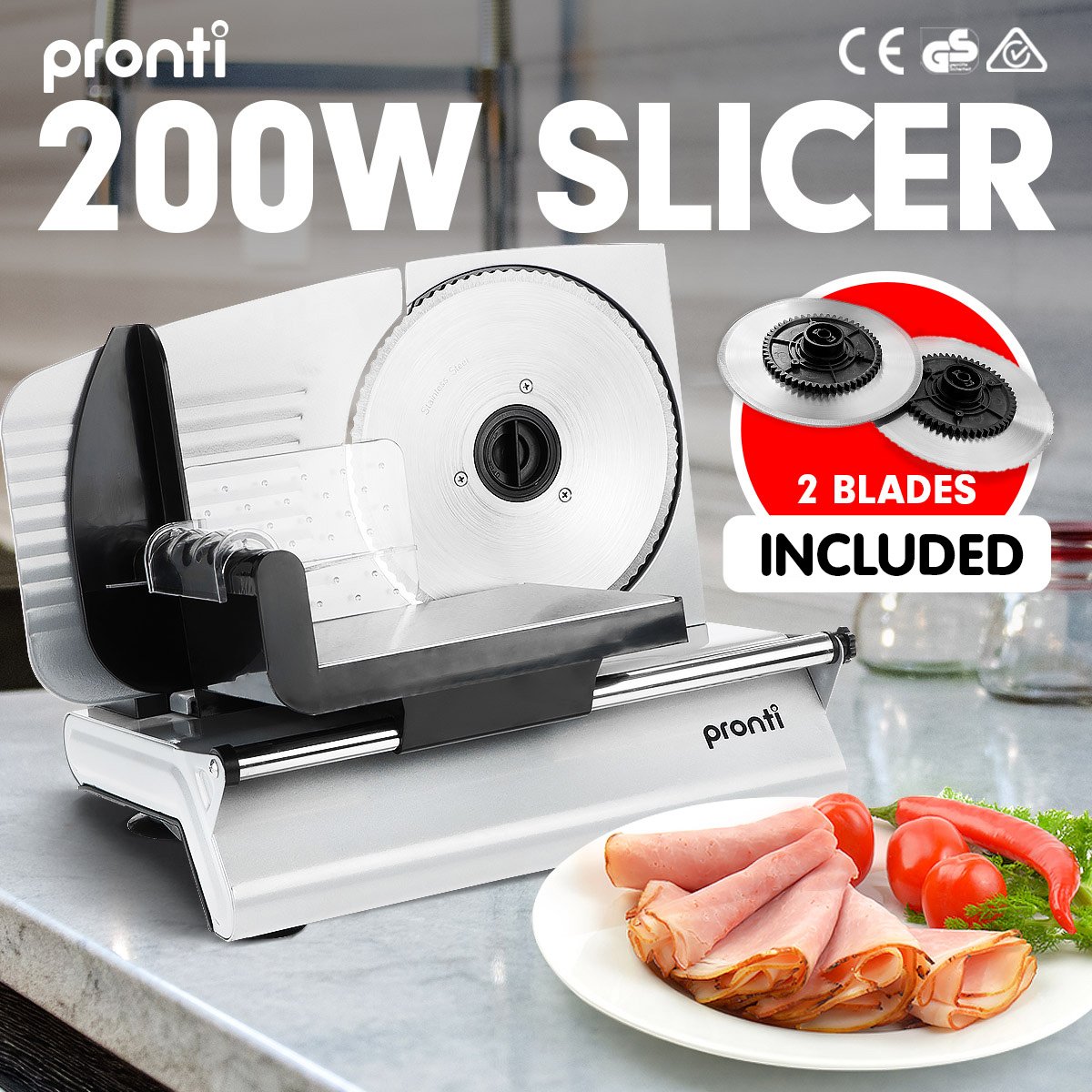 Pronti Deli and Food Electric Meat Slicer 200W Blades Processor - 0