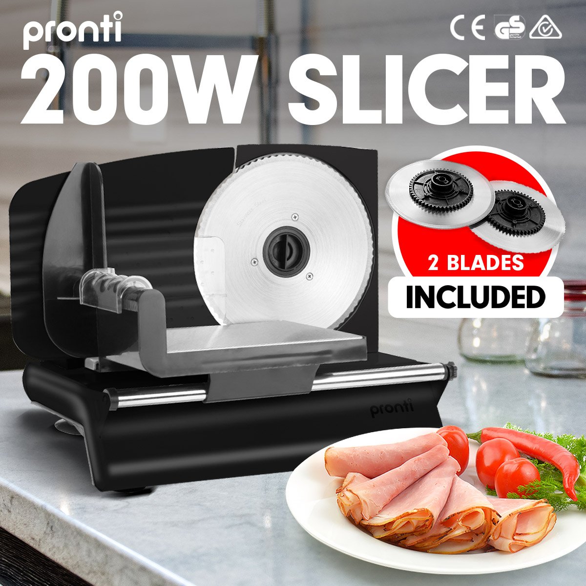 Pronti Electric Meat Slicer- Food Cheese Processor Vegetable Kitchen Deli - 0