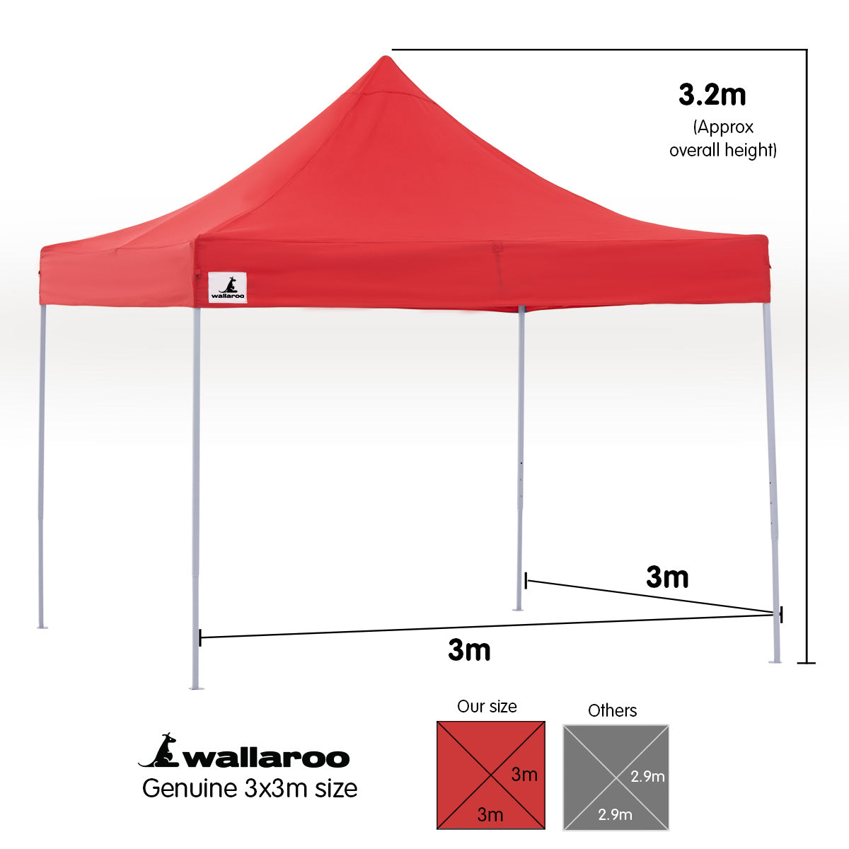 Wallaroo Gazebo Tent Marquee 3x3 PopUp Outdoor  Red