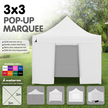 Wallaroo Gazebo Tent Marquee 3x3 PopUp Outdoor Wallaroo White - 0