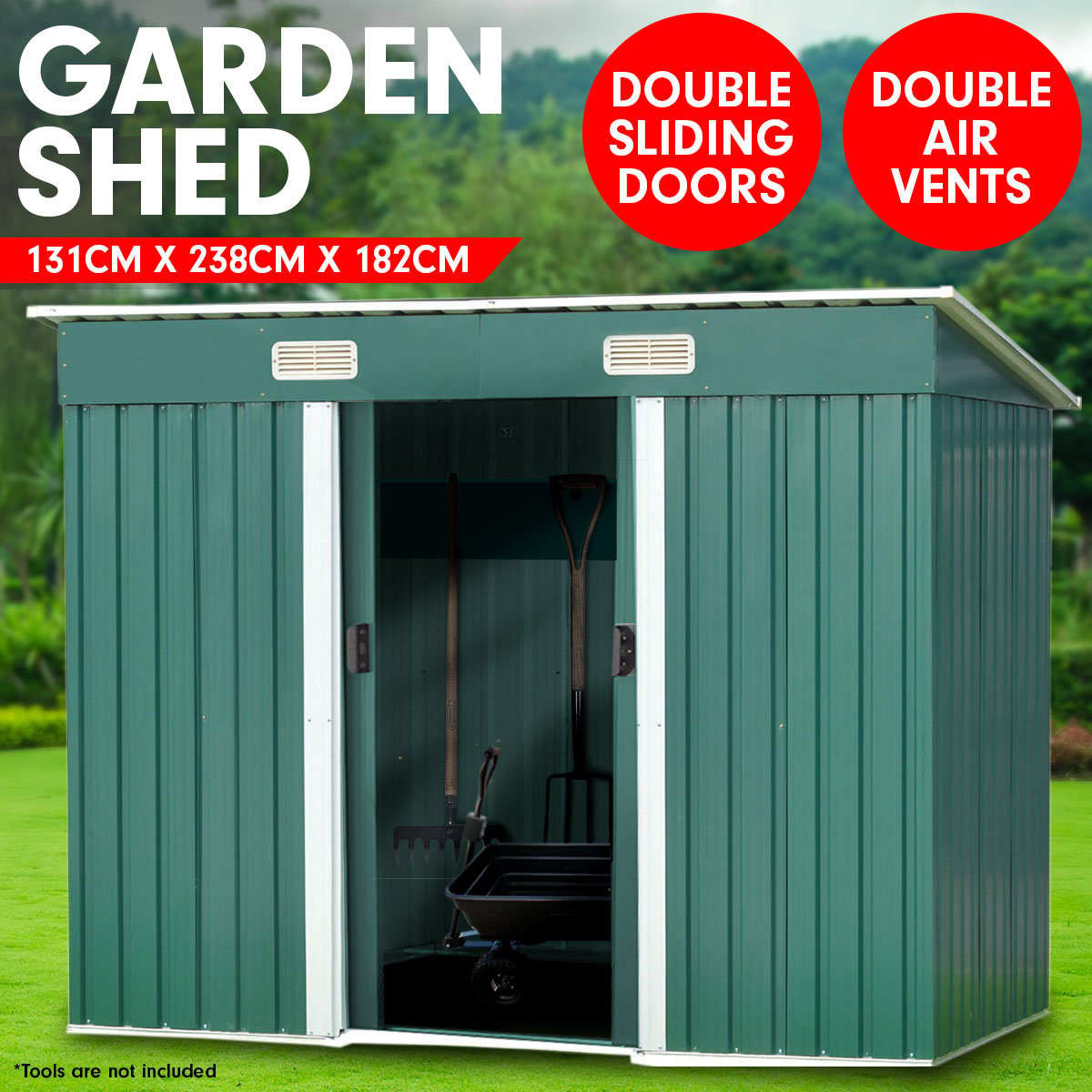 Wallaroo 4ft x 8ft Garden Shed Flat Roof Outdoor Storage - Green - 0