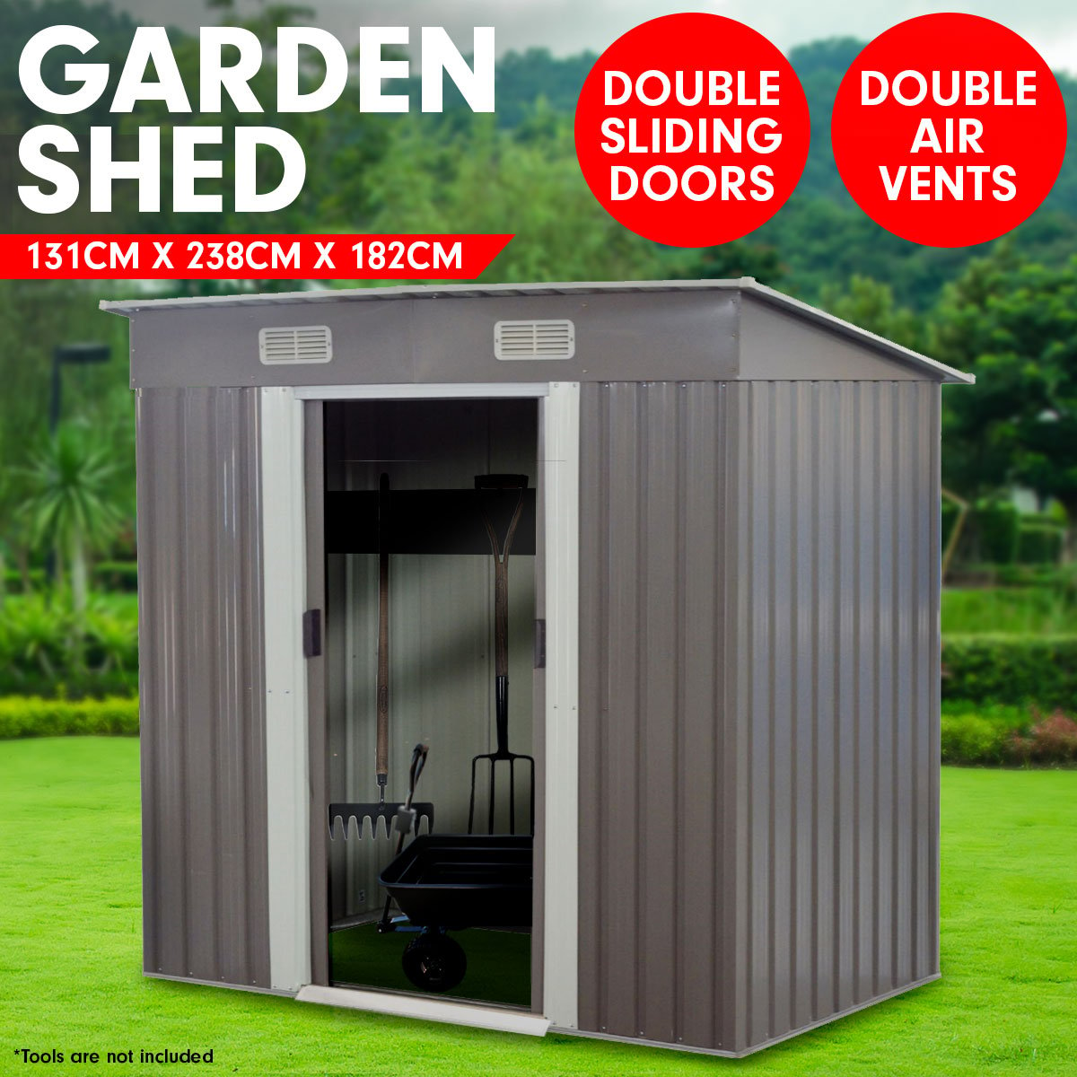 Wallaroo 4ft x 8ft Garden Shed Flat Roof Outdoor Storage - Grey - 0