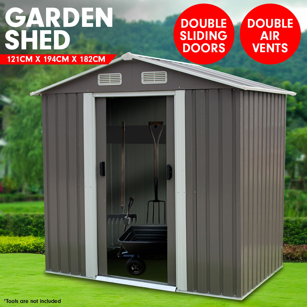 Wallaroo Garden Shed Spire Roof 4ft x 6ft Outdoor Storage Shelter - Grey - 0