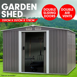 Wallaroo Garden Shed Spire Roof 8ft x 8ft Outdoor Storage Shelter - Grey - 0
