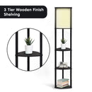 Sarantino Wood Etagere Floor Lamp in Tripod Shape 3 Wooden Shelves-4