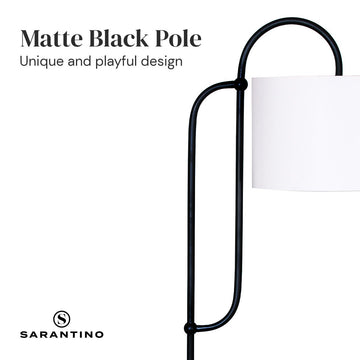 Sarantino Metal Floor Lamp with Marble Base & Ghost-White Shade - 0