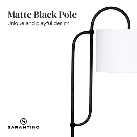 Sarantino Metal Floor Lamp with Marble Base & Ghost-White Shade