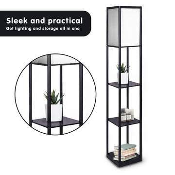 Sarantino Etagere Floor Lamp Shelves in Black Frame Fabric Shade - 0