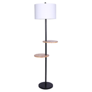 Sarantino Metal Floor Lamp Shade with Black Post in Round Wood Shelves-1