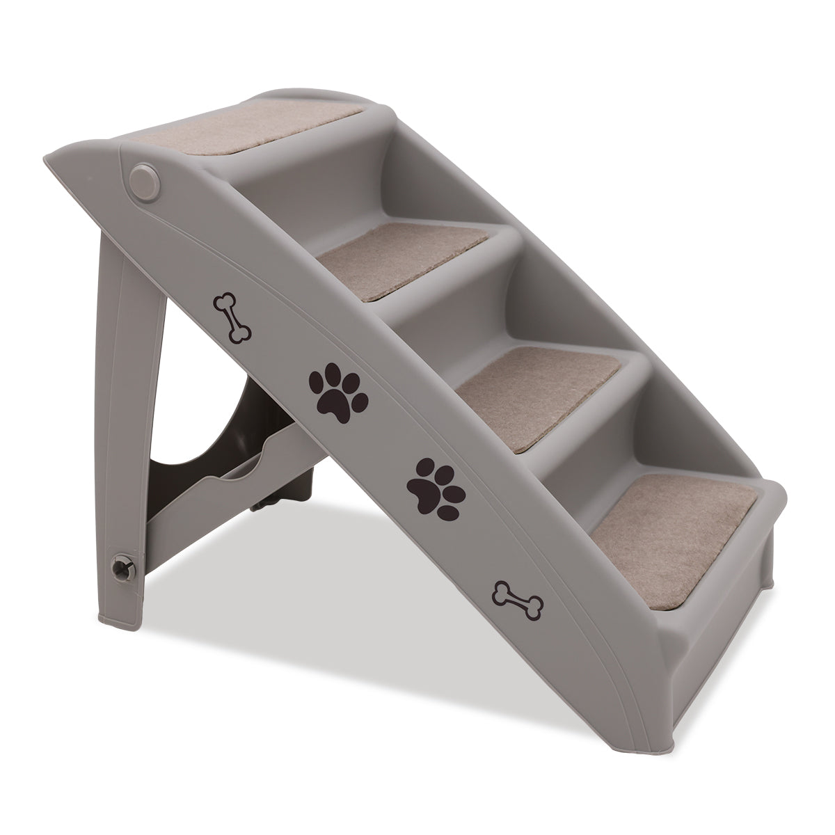 Furtastic Foldable Pet Stairs in Grey - 50cm Dog Ladder Cat Ramp with Non-Slip Mat for Indoor and Outdoor Use