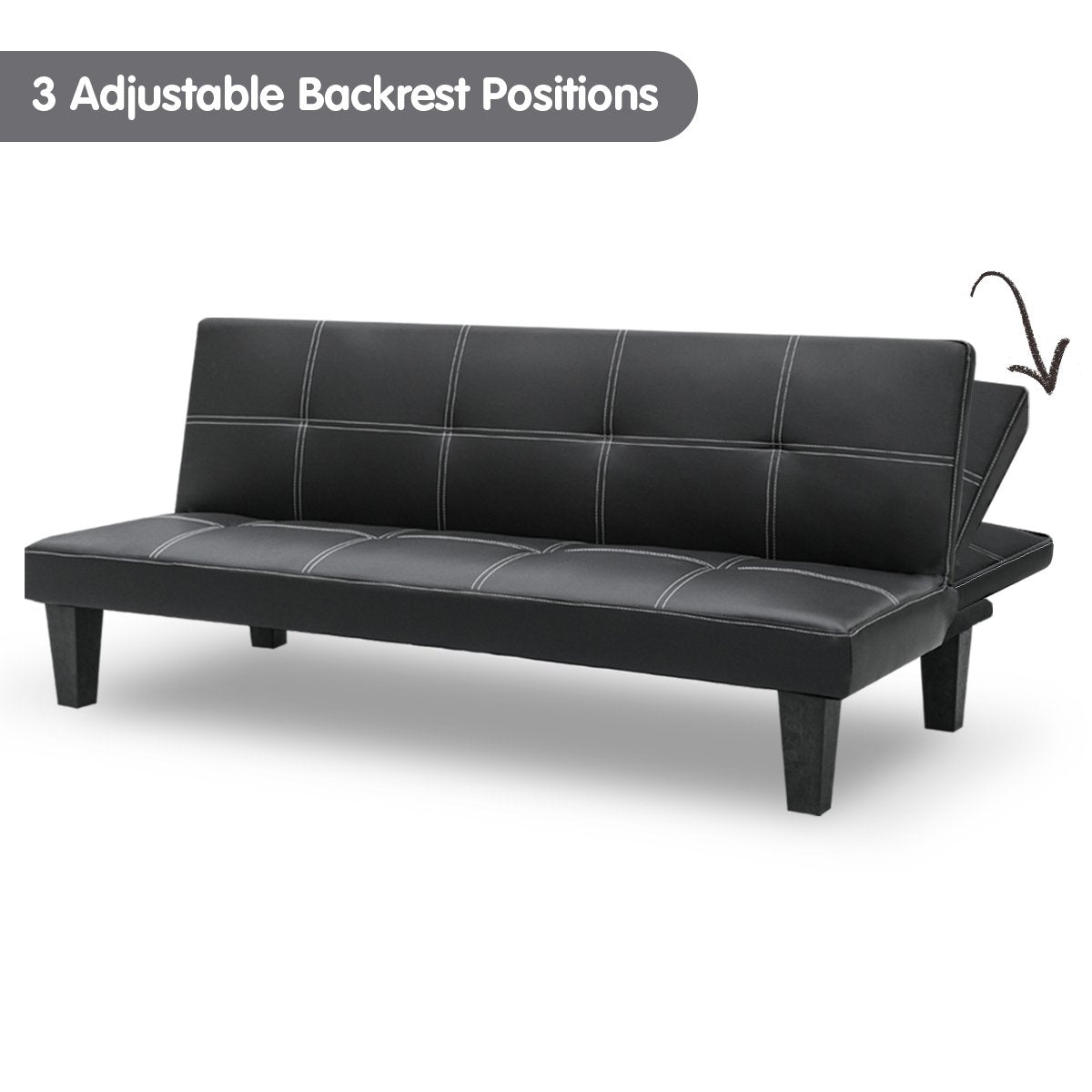 Sarantino 2 Seater Modular Faux Leather Fabric Sofa Bed Couch - Black