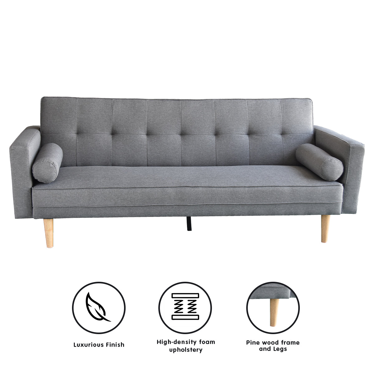 Sarantino Madison Sofa Bed Lounge Couch Futon Furniture Home Light Grey Linen Suite - 0