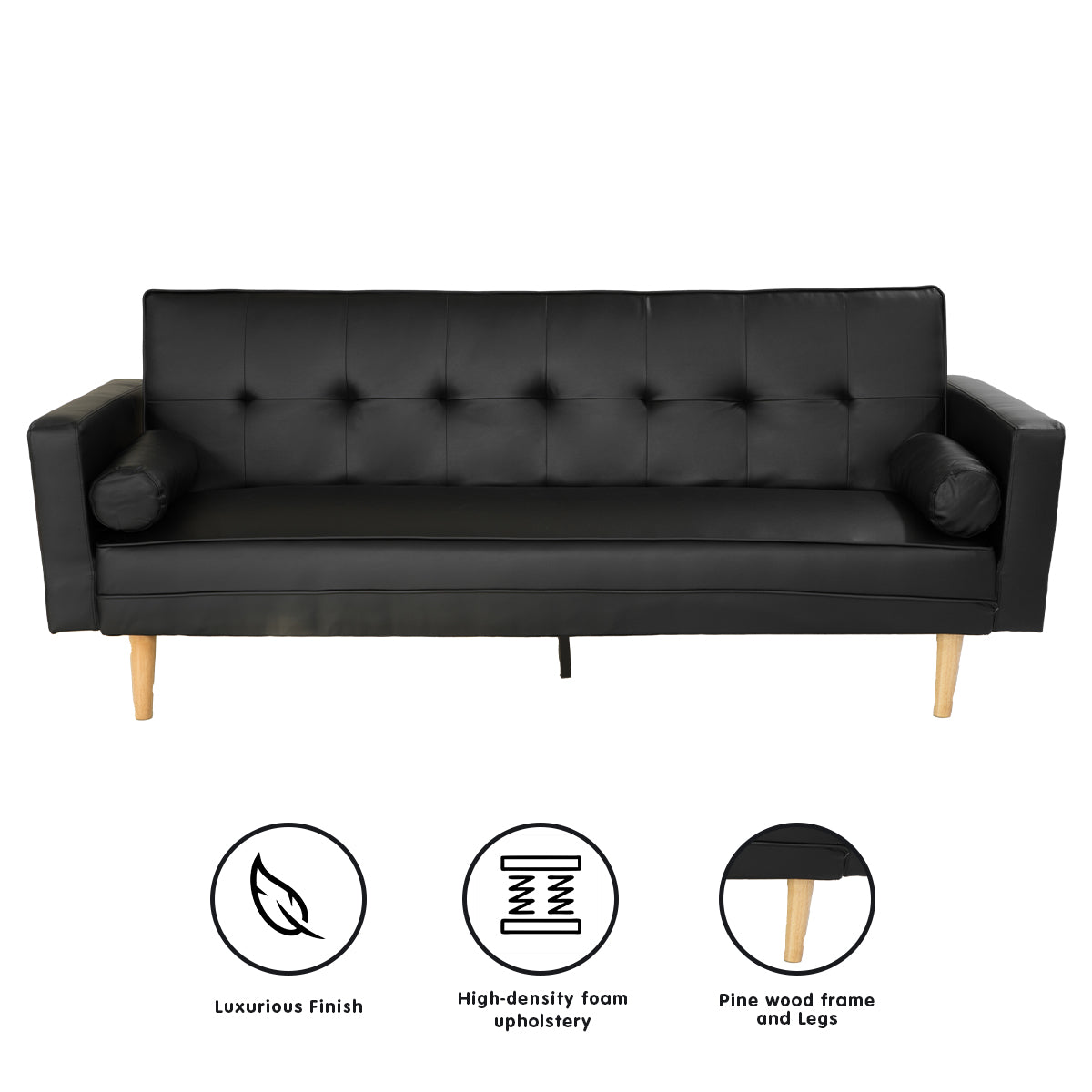 Sarantino Madison Faux Leather Sofa Bed Lounge Couch Futon Furniture Home Suite - Black - 0