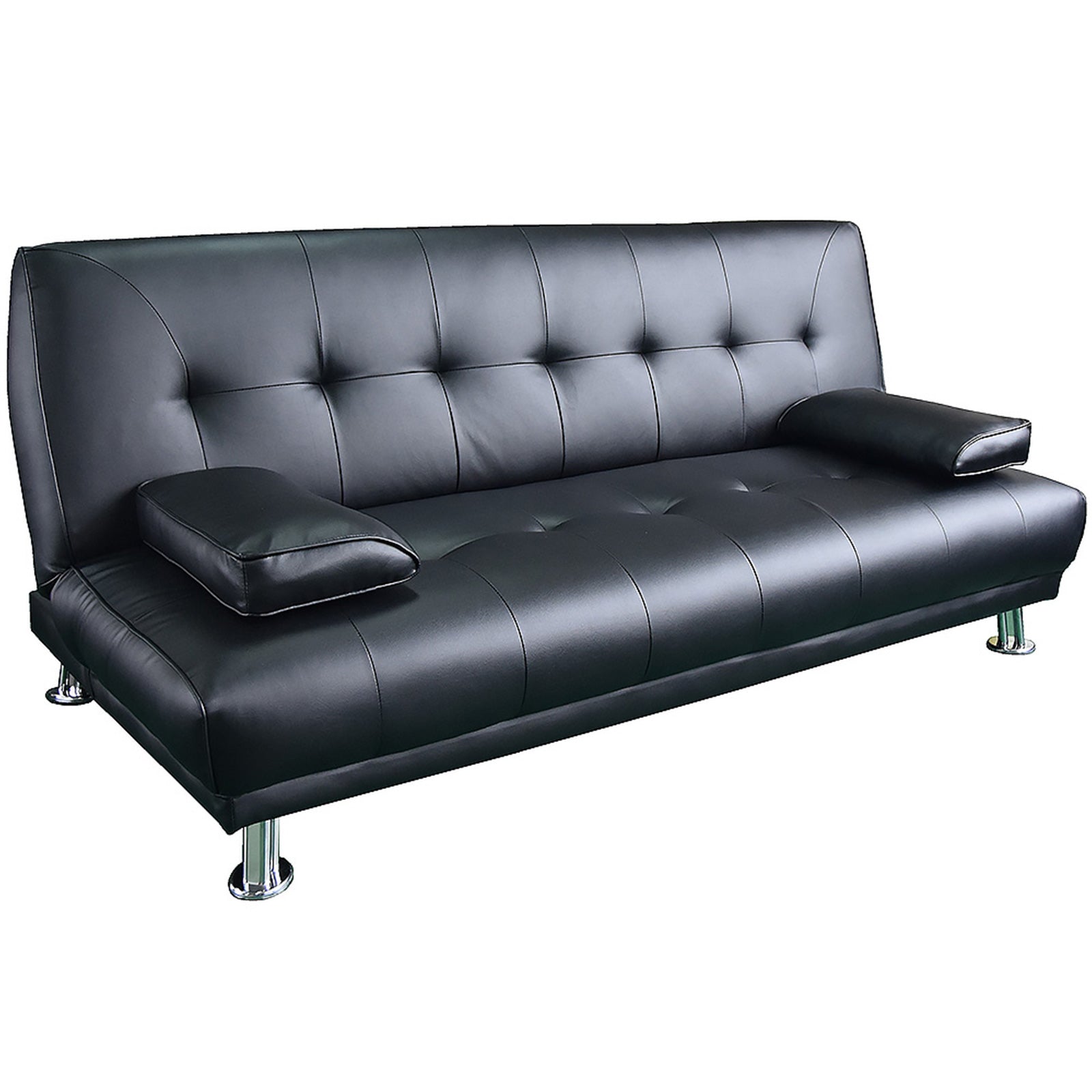 Sarantino Manhattan Sofa Bed Faux Leather Lounge Couch Futon Furniture Suite - Black - 0